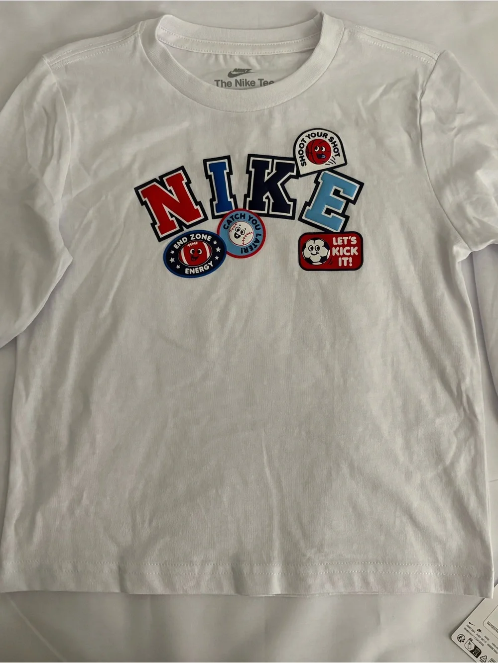 Nike White Long-Sleeve Tee with Red, Blue and Black Graphic